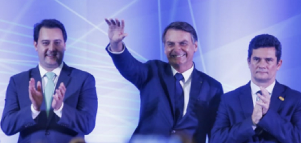 Governador Ratinho Jr, presidente Jair Bolsonaro e Sergio Moro